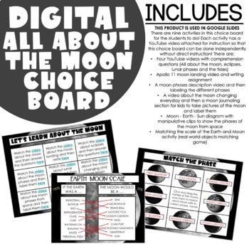 Preview of All About The Moon Choice Board - Google Slides - Distance Learning