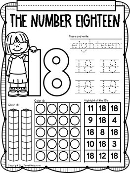 all about the number eighteen no prep math printables for kindergarten