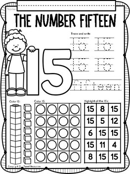 all about the number fifteen no prep math printables for kindergarten