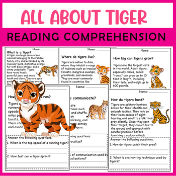 Preview of All About Tiger| Tiger life cycle worksheets | Science Reading Comprehensions