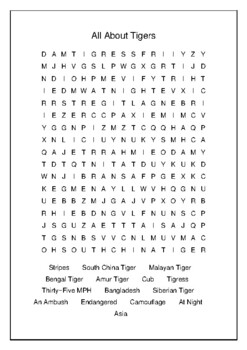 All About Tigers Crossword Puzzle and Word Search Bell Ringer TPT