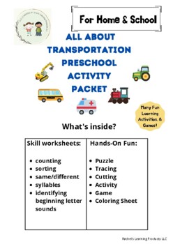 Preview of All About Transportation Preschool Activity Packet