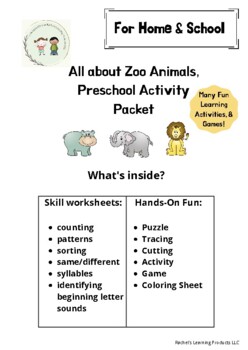 Preview of All About Zoo Animals Preschool Activity Packet