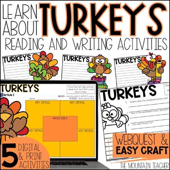 Preview of All About Turkeys Reading Comprehension Activities, Webquest & Writing Craft