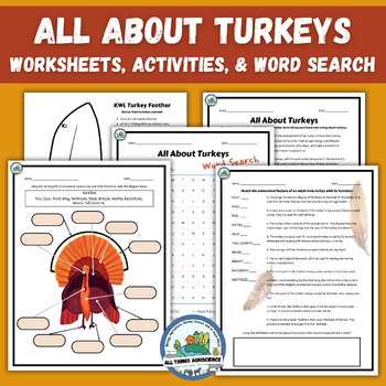 Preview of All About Turkeys - Thanksgiving Holiday Activities