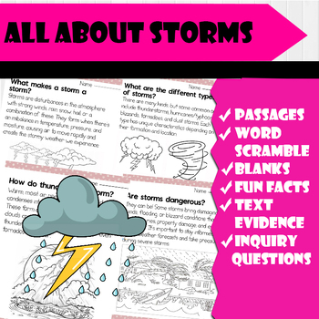 All About Types of storms | storms Reading Passages , Worksheets, Qs&As