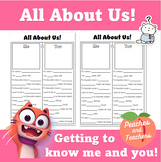 All About Us - Getting to know me and you activity