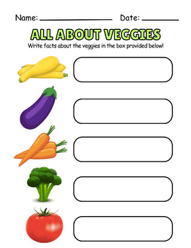 Preview of All About VEGGIES - Elementary Printable/Worksheet