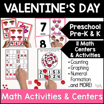 Preview of Valentine's Day Math Centers for Preschool, PreK, K, & Homeschool