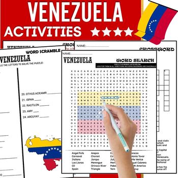 Preview of All About Venezuela ACTIVITIES,Word Scramble,Crossword & Wordsearch