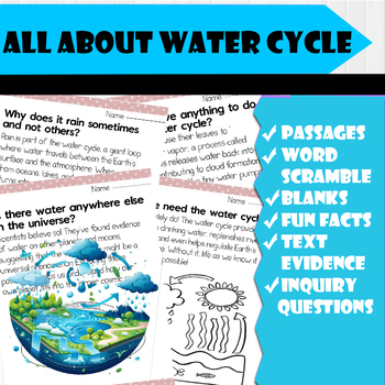 Preview of All About WATER CYCLE  | WATER CYCLE Reading Passages , Worksheets, Qs&As