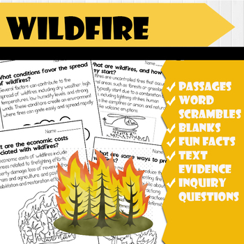Preview of All About WILDFIRE | Science Reading Comprehensions, and Worksheets