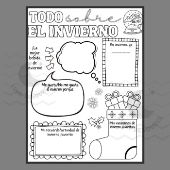 Preview of All About Winter Poster in spanish La Navidad Writing coloring Activity 1st 2nd