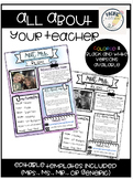 All About Your Teacher EDITABLE Templates||Meet Your Teach