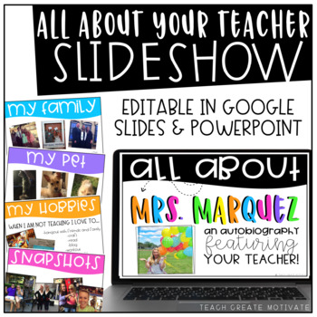 Preview of Meet the Teacher Night - All About Your Teacher Slideshow {Editable}