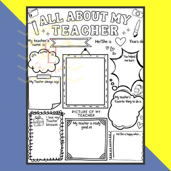 Preview of All About my teacher Appreciation Thank You writing craft Questionnaire activity