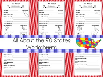 Preview of All About the 50 States Fill in the Answer Worksheets. 2nd-5th Grade Geography