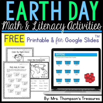 Preview of Free Earth Day Printable & Digital Math and Literacy Activities