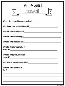 All About the State Hawaii Worksheets. 2nd-5th Grade US Geography and