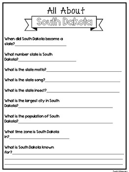 all about the state south dakota worksheets 2nd 5th grade us geography history