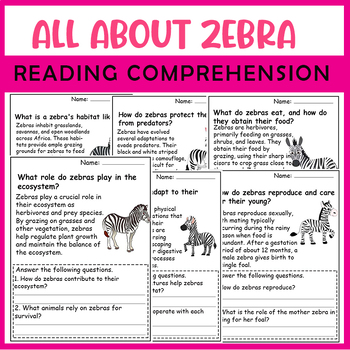 Preview of All About Zebra| Zebra life cycle worksheets | Science Reading Comprehensions