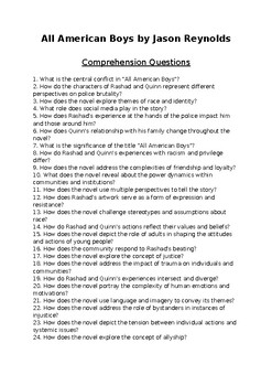 All American Boys 30 Reading Comprehension Questions Test by 101 Books