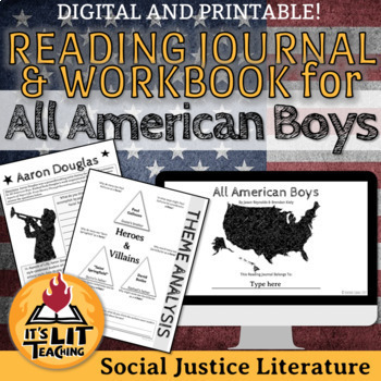 Preview of All American Boys Reading Journal and Workbook| Printable & Digital