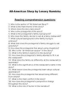 All-American Slurp Comprehension & Essay Questions (Editable Test)