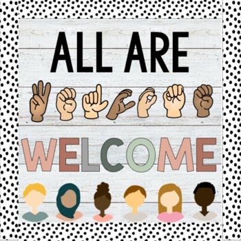 Preview of All Are Welcome Bulletin Board | ASL | Boho | Pastel | Bright Rainbow