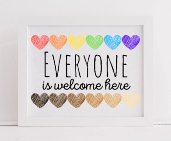 Preview of All Are Welcome Classroom Sign, LGBTQ+ Ally, Inclusive, Racial Equality