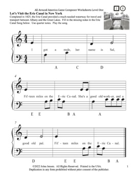 Preview of All Around America Levels 1, 2, 3, 4 Music Note Rhythm Interval Chord Worksheets