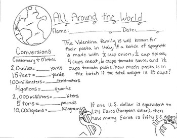 Preview of All Around the World Conversions Math Doodle