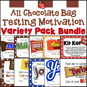 Preview of All Chocolate Bag Testing Motivation Treat Tag Bundle- KitKat, M&Ms, Snickers...