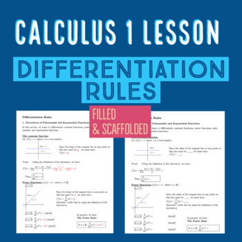 Preview of All Differentiation Rules -Differential Calculus Lesson (Full+Scaffolded Notes)