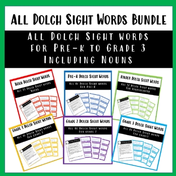 Preview of All Dolch Sight Words & Nouns  - Bundle - Pre-K to Gr. 3.