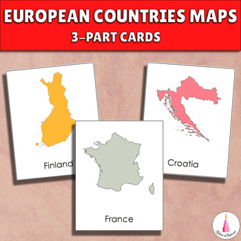 Preview of European countries maps Montessori 3-part cards