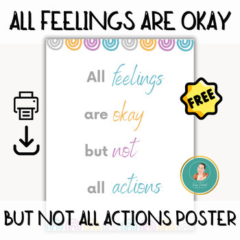 Preview of All Feelings Are Okay But Not All Actions Poster, Feeling Sign, Acceptance, Free