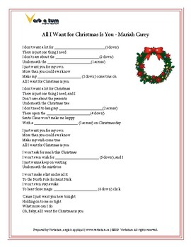 All I Want For Christmas Is You - Mariah Carey: Christmas Worksheet