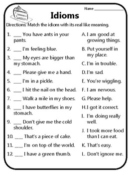 Idioms Worksheet For Grade 5
