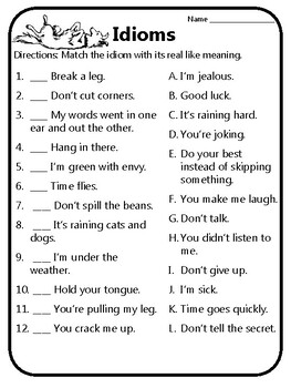 idioms 3 grade worksheet Idioms Idioms Idioms Worksheets Practice All of Meaning