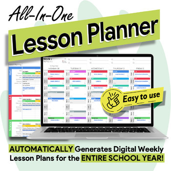 Preview of All-In-One Digital Teacher Lesson Planner with Automatic Weekly Timetable