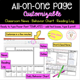 All-In-One Newsletter • Reading Log & Behavior Chart (Edit