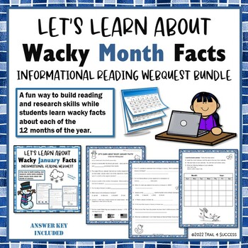 Preview of Wacky Month Facts Reading Webquest Worksheets Bundle of Internet Scavenger Hunts