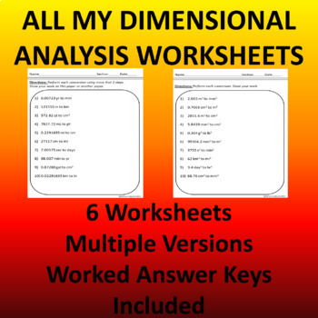 Preview of 6 Dimensional Analysis Conversion Worksheets For Chemistry and Physics Students