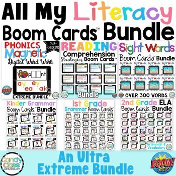 Preview of Digital Literacy Centers Boom Cards Bundle Reading Comprehension Grammar Phonics