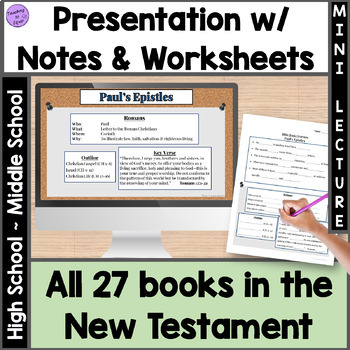 Preview of All New Testament Bible books Overview Presentations w/worksheets BUNDLE