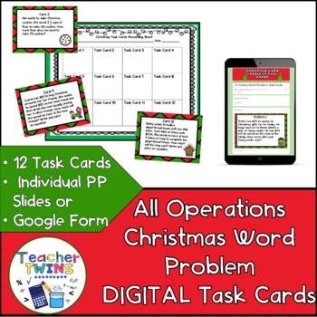 Preview of All Operations Christmas Word Problems Task Cards