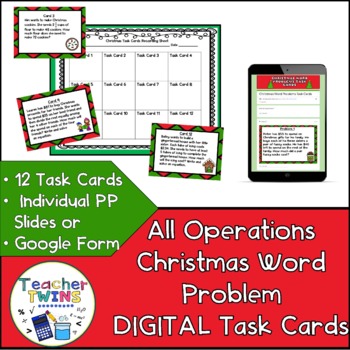 All Operations Christmas Word Problems Task Cards by Teacher Twins