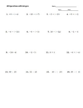 All Operations With Integers Quiz :Distance Learning by STEM IN THEM