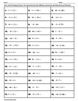 All Operations On Integers Practice Worksheet I By Maya Khalil Tpt